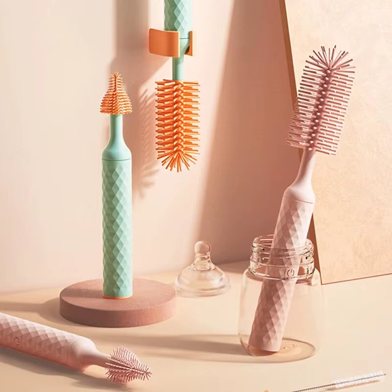 3Pcs Cleaning Brush Electric Bottle Brush Waterproof 360 Degree Rotating Long Handled Silicone Straw Pacifier Cleaning Brush Bay